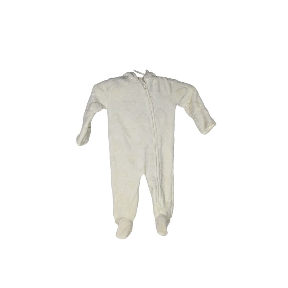Little Beginnings Infant White Embossed Heart Fleece Hooded Snow Suit 6-9M NWT